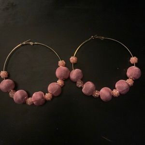 BOGO FREE. LARGE PINK HOOPS WITH PINK BALLS